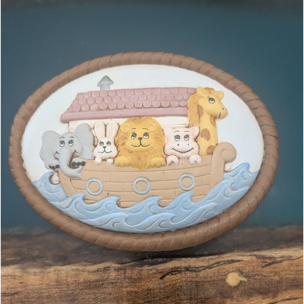 Vintage Noah's Ark Animals Nursery Ceramic Hand painted Wall Hanging Decor
